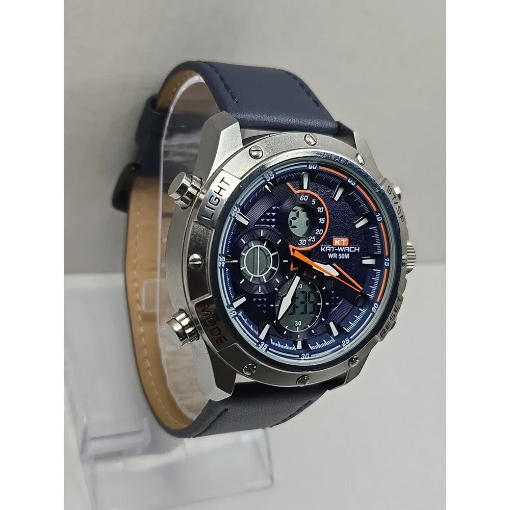 KAT WACH K1 Mens Analog Digital LED Sport Watch Blue Dial 50M Quartz New Battery